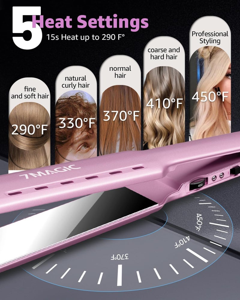 7MAGIC Nano Titanium Hair Straightener, 1.7" Wide Flat Iron for All Hair Types, Flat Iron Hair Straightener with 5 Temp, Hair Iron with Dual Voltage, Straightening Iron for Fast Straightening, Purple - Image 3